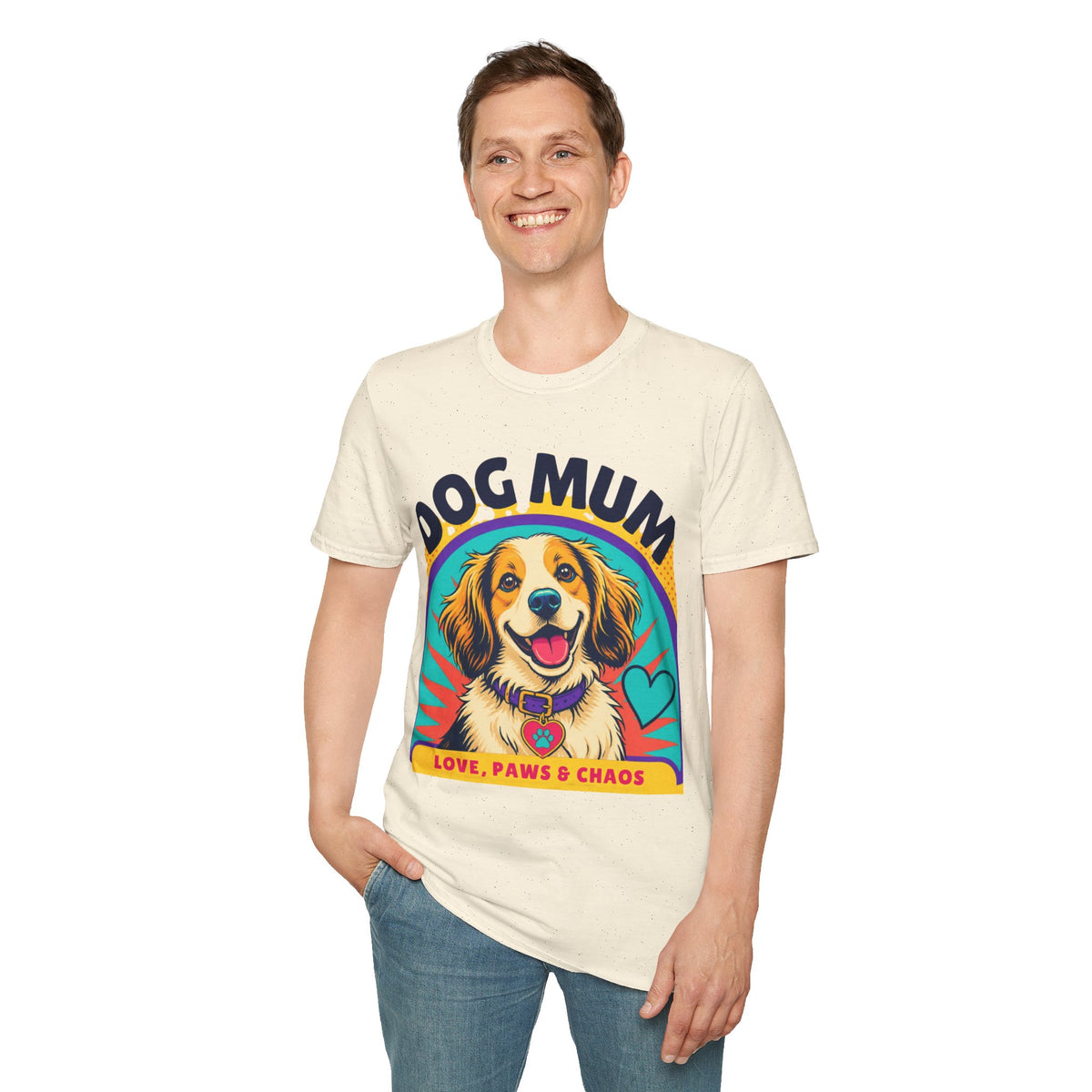 Dog Mum T-Shirt | Cute Happy Dog Illustration, Love Paws & Chaos