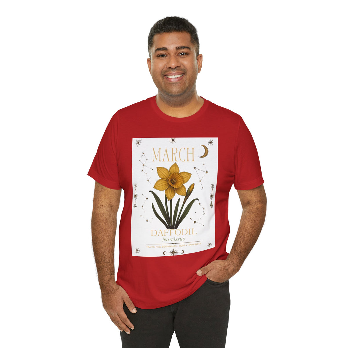 March Zodiac/Celestial aesthetics with birth flower — Birth Month Flower Tee