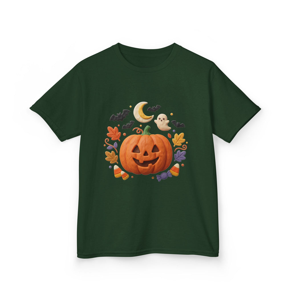 Jack-o'-Lantern Pumpkin Kids Tee | Halloween Ghosts, Bats, Moon, Autumn Leaves