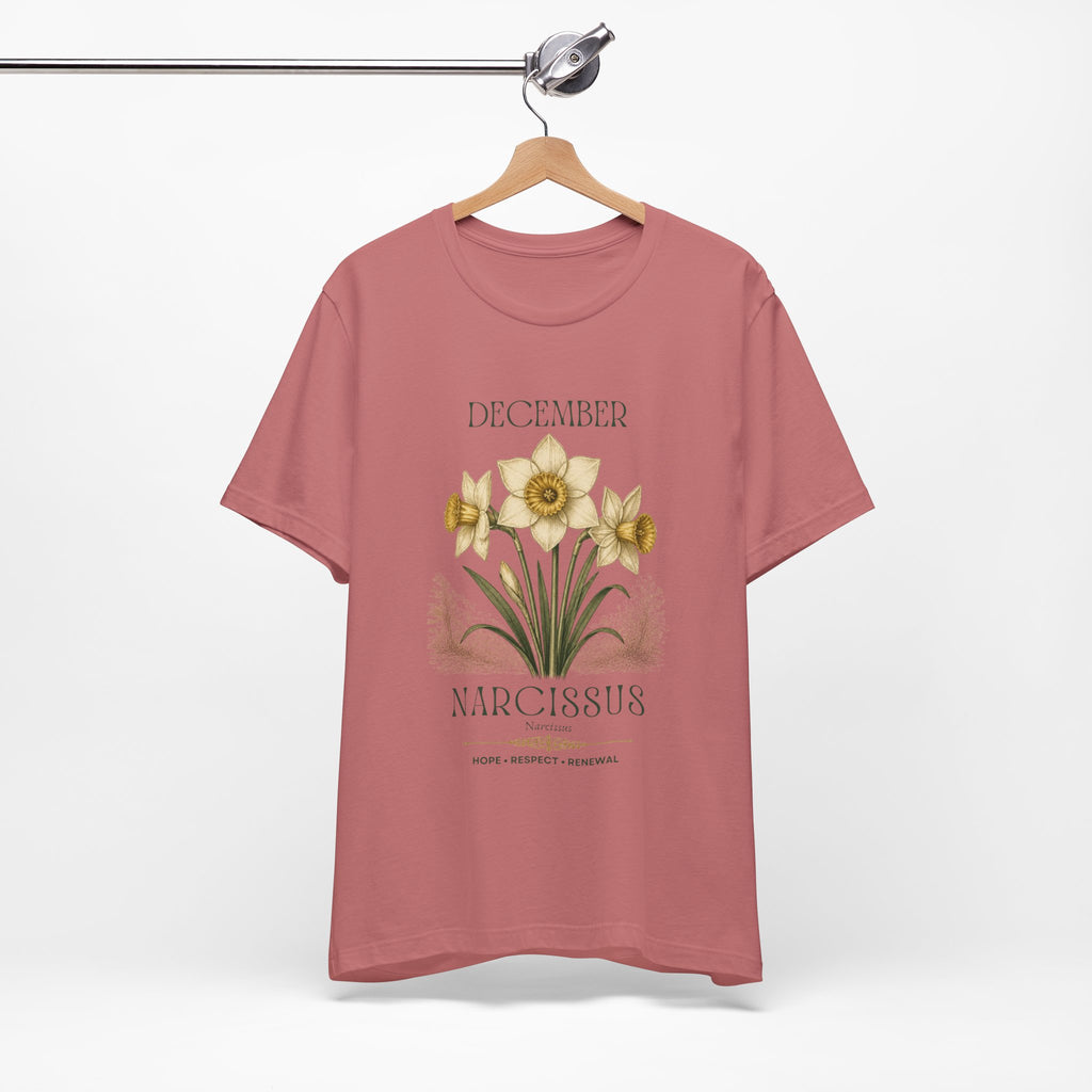 December Birth Flower Tee | Narcissus & Holly Celestial Design | Birthday Gift