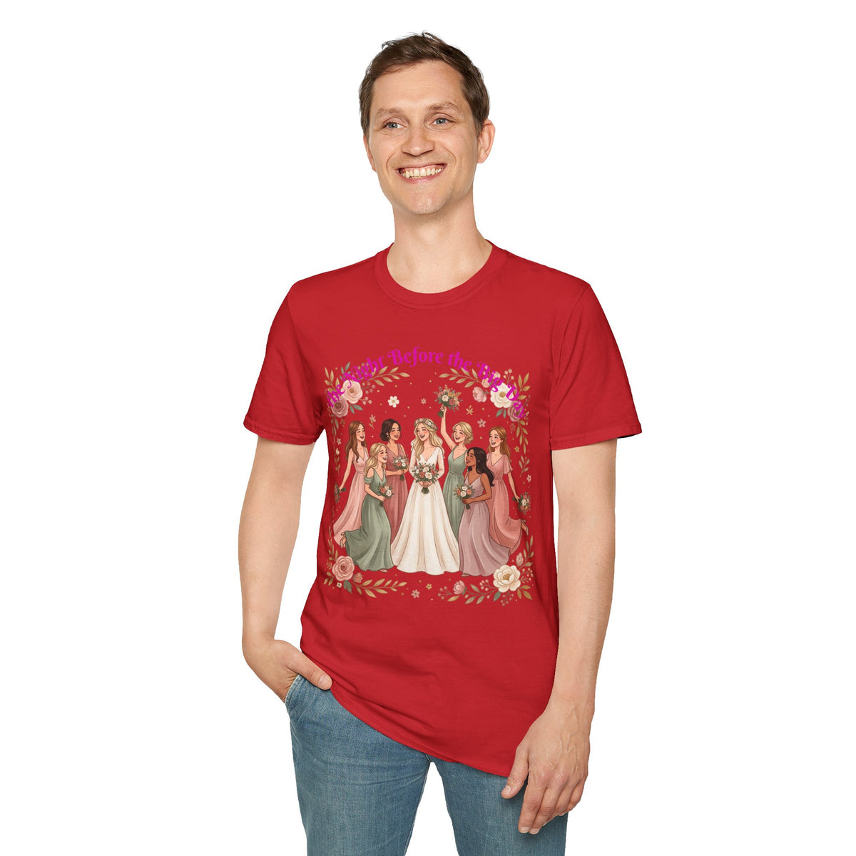 Bride and Bridesmaids Illustration T-Shirt | Floral Wedding Bridal Party Design