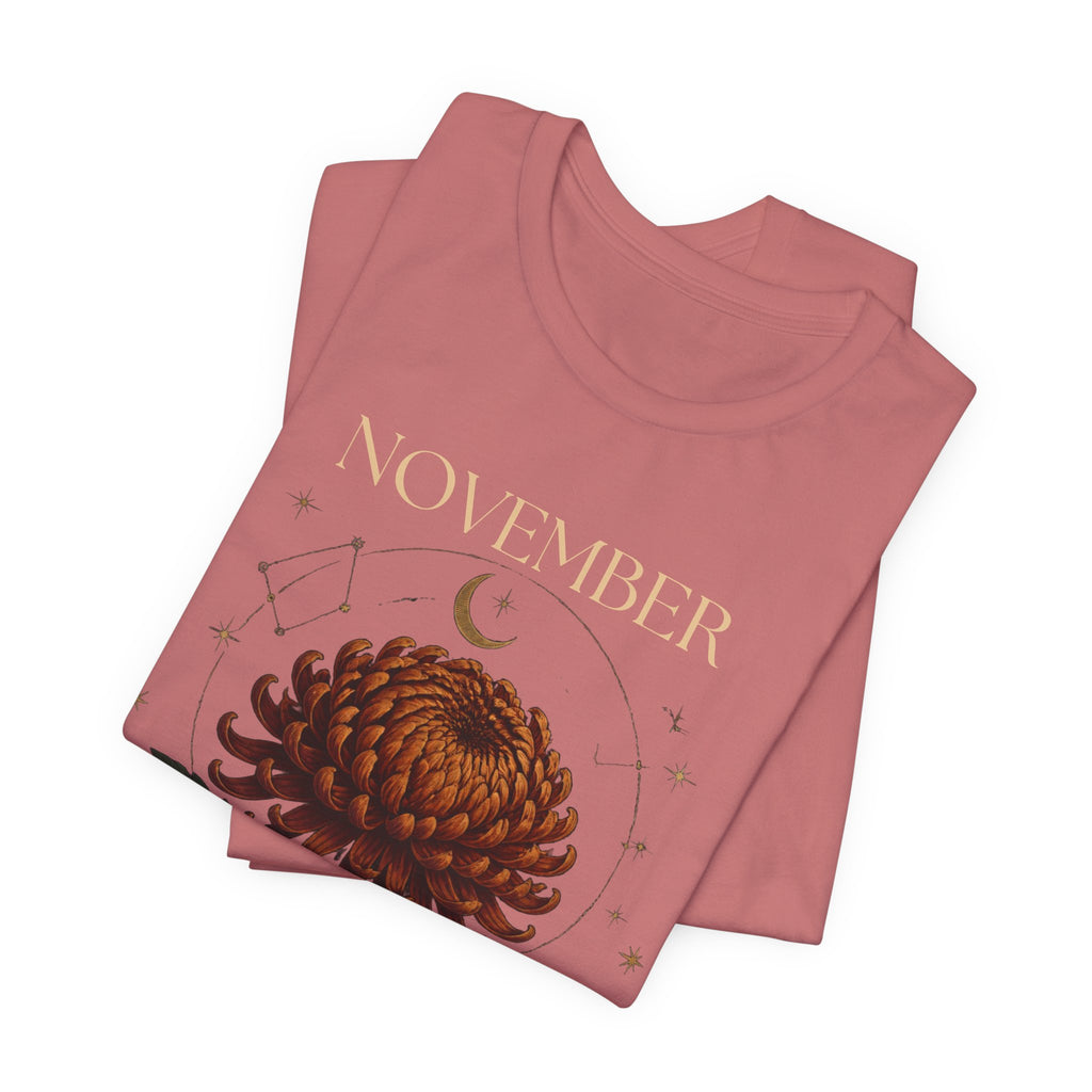 November Birth Flower Chrysanthemum Tee — Floral Birth Month T-Shirt