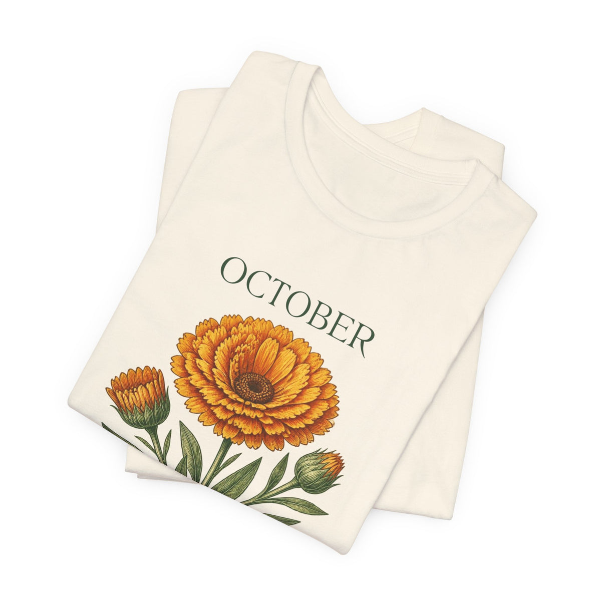 October Birth Flower Tee | Marigold & Cosmos Celestial Design | Birthday Gift