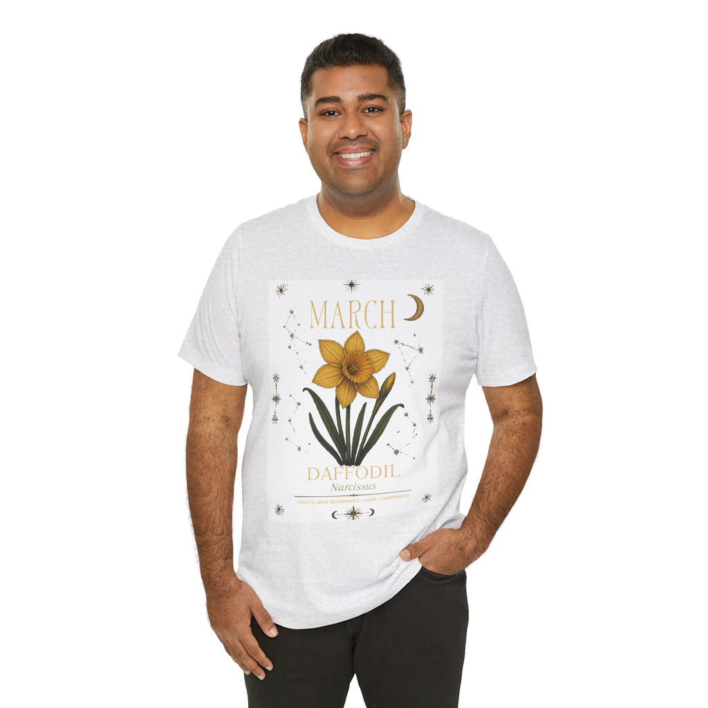 March Zodiac/Celestial aesthetics with birth flower — Birth Month Flower Tee