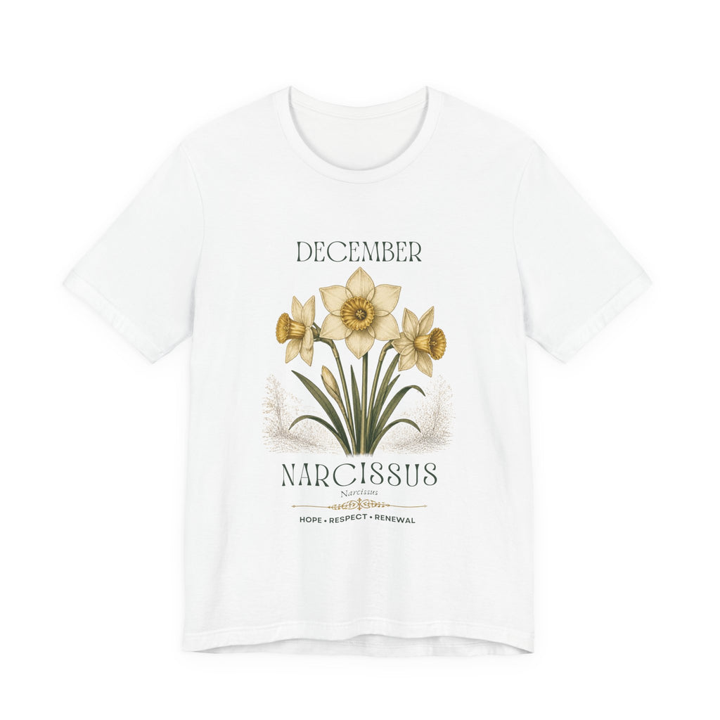 December Birth Flower Tee | Narcissus & Holly Celestial Design | Birthday Gift
