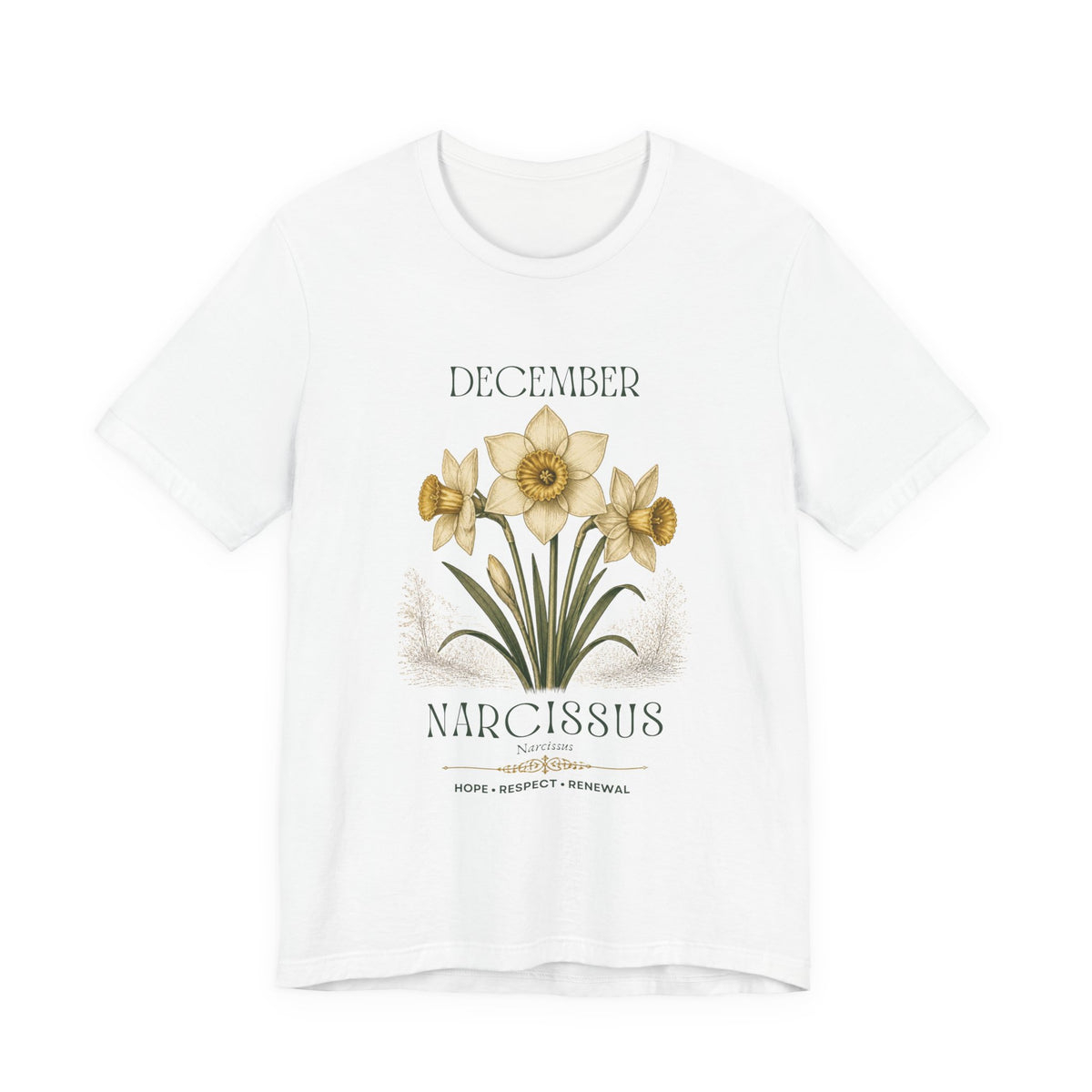 December Birth Flower Tee | Narcissus & Holly Celestial Design | Birthday Gift