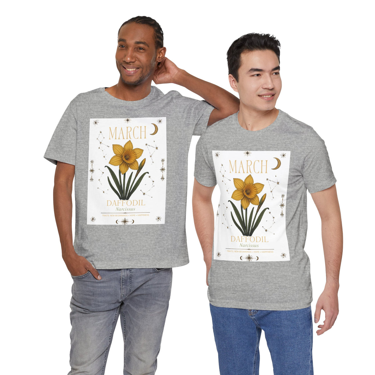 March Zodiac/Celestial aesthetics with birth flower — Birth Month Flower Tee