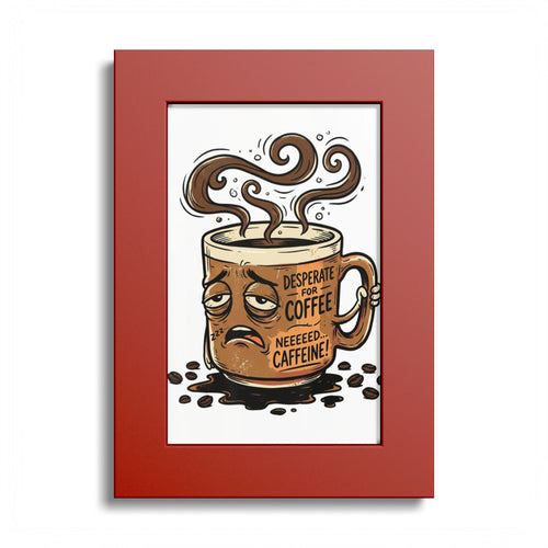 Coffee Poster — 'Desperate for Coffee, Neeeeds Caffeine' Colored Frame Art Print