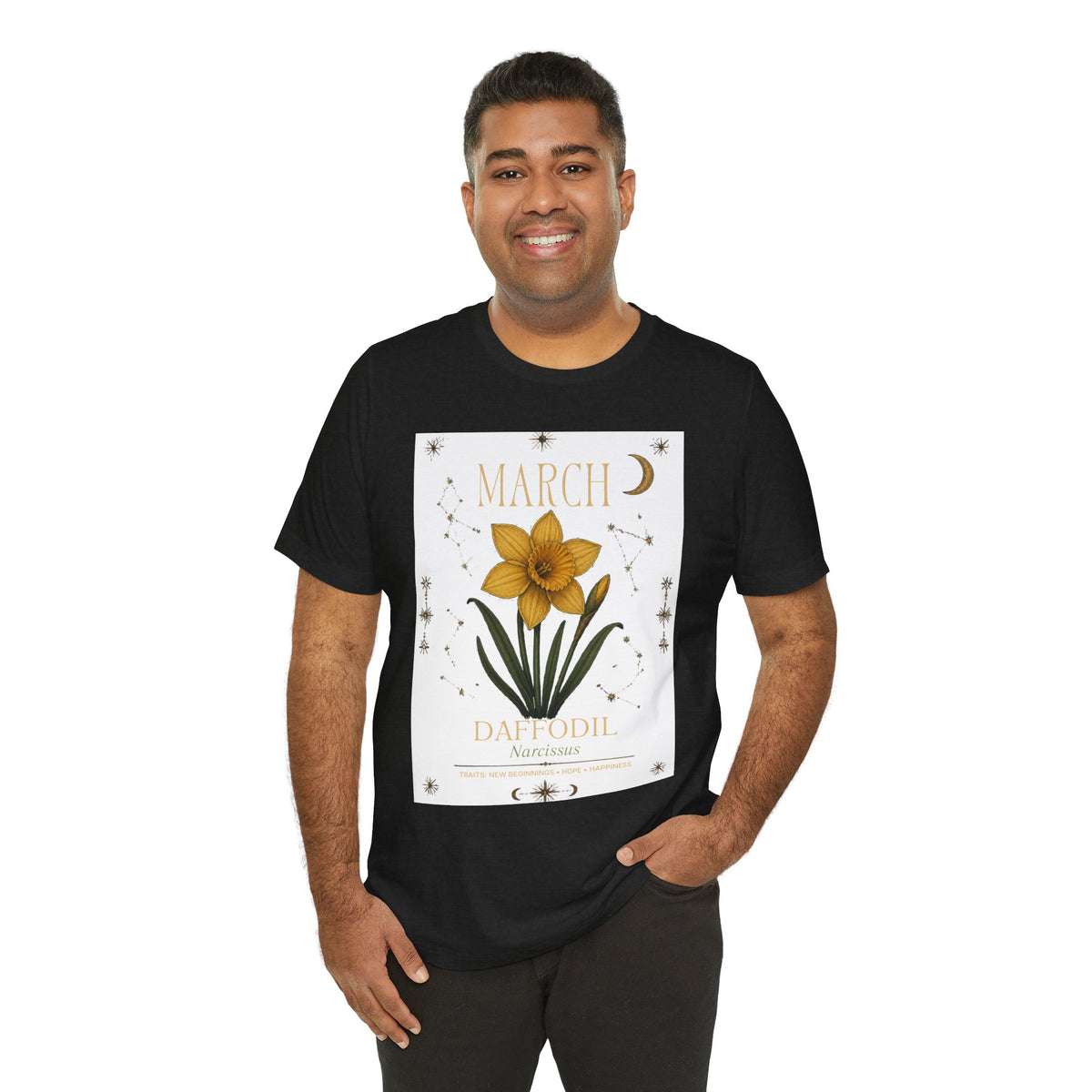 March Zodiac/Celestial aesthetics with birth flower — Birth Month Flower Tee