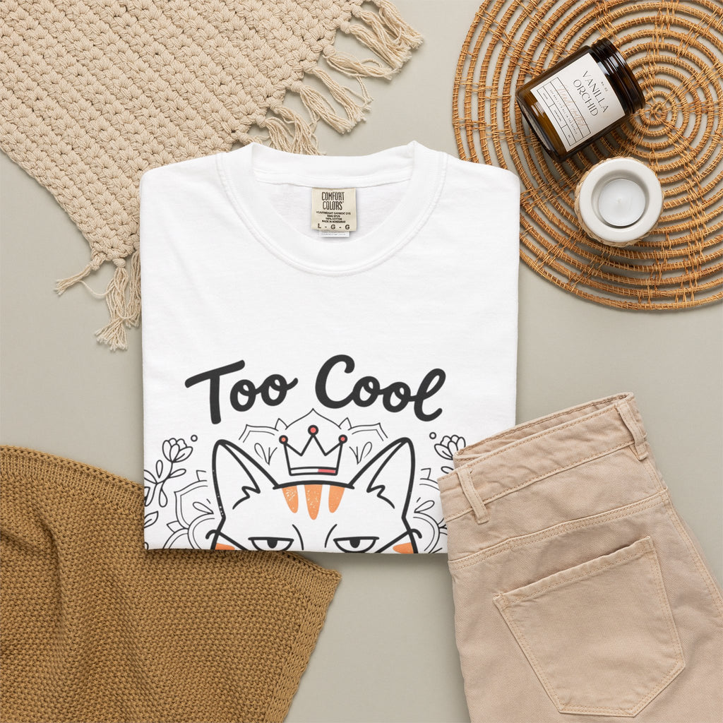 Too Cool to Care Cat T-Shirt — Crowned Tabby Graphic Tee (Gift for Cat Lovers)