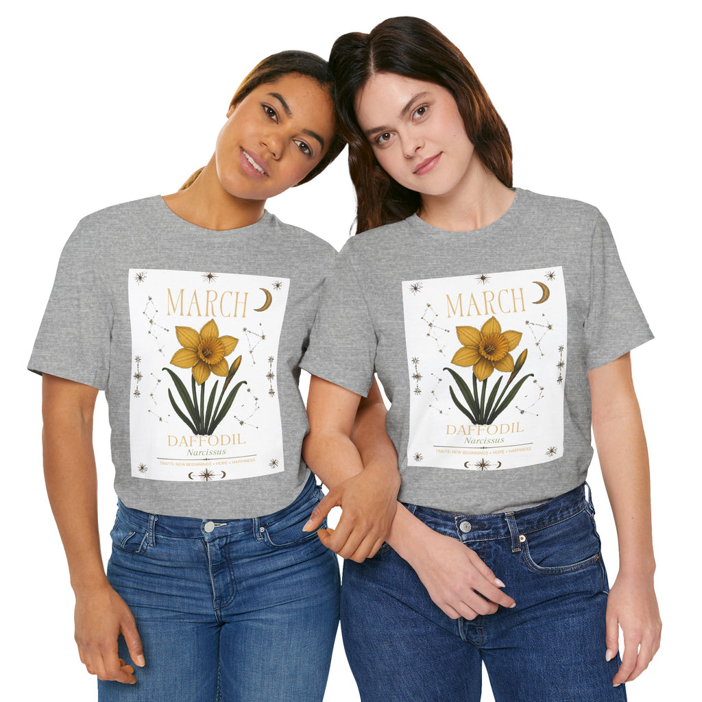 March Zodiac/Celestial aesthetics with birth flower — Birth Month Flower Tee