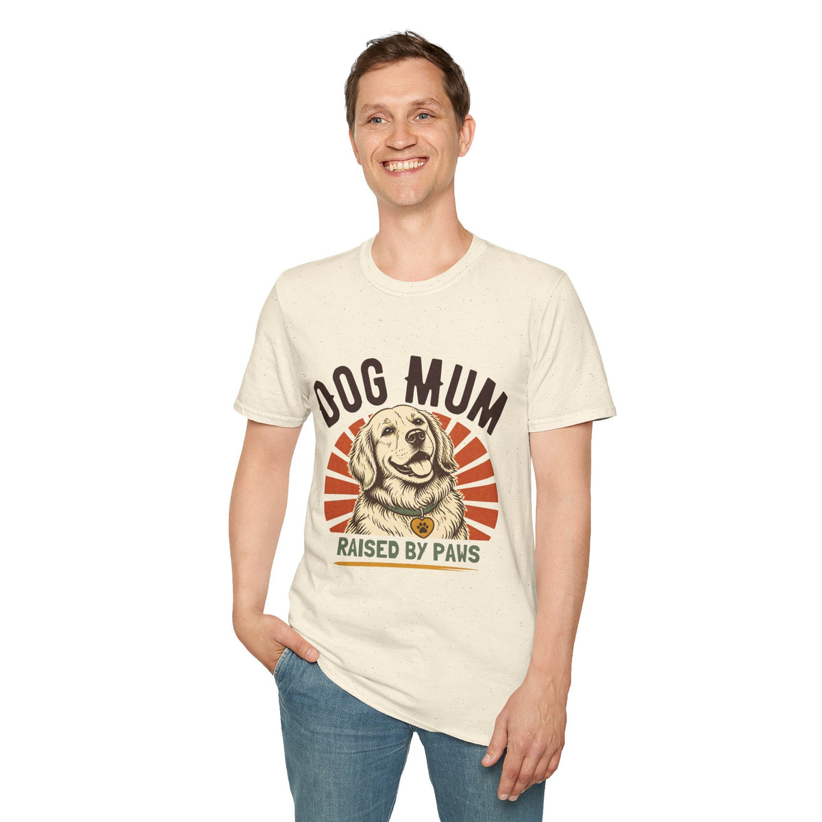 Dog Mum Raised By Paws T-Shirt | Golden Retriever Retro