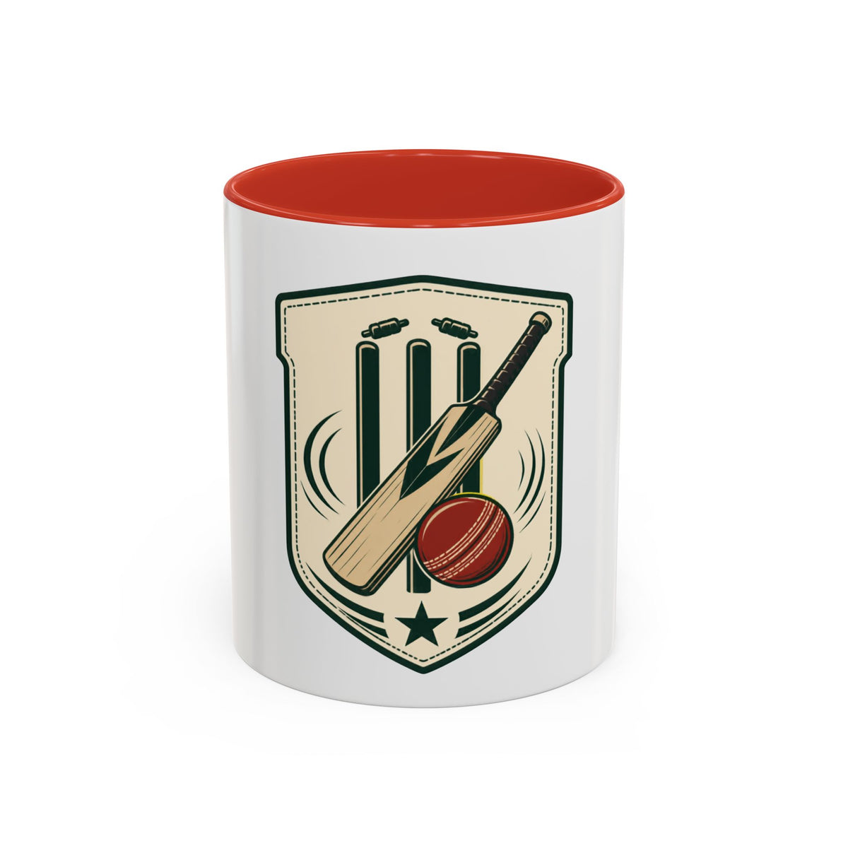 Cricket Crest Accent Mug — Vintage Bat & Ball Coffee Cup (11/15oz)