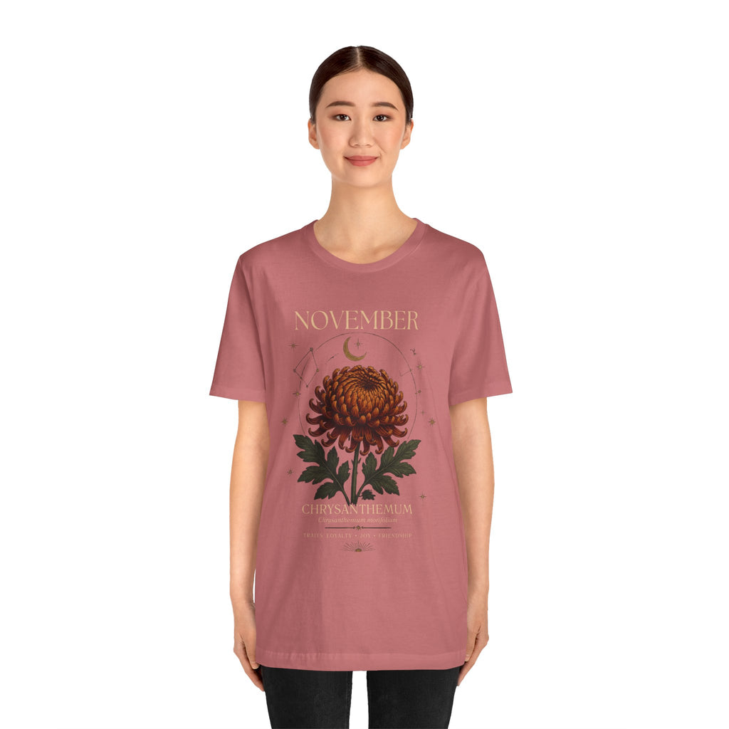 November Birth Flower Chrysanthemum Tee — Floral Birth Month T-Shirt