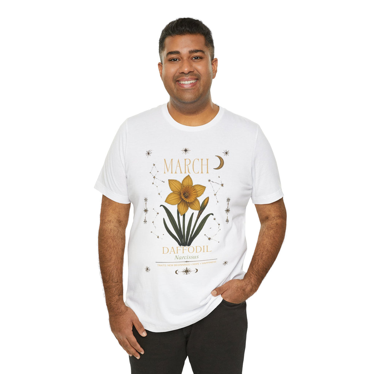 March Zodiac/Celestial aesthetics with birth flower — Birth Month Flower Tee