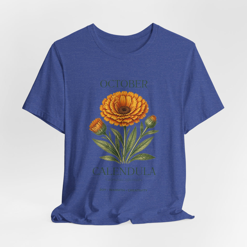 October Birth Flower Tee | Marigold & Cosmos Celestial Design | Birthday Gift