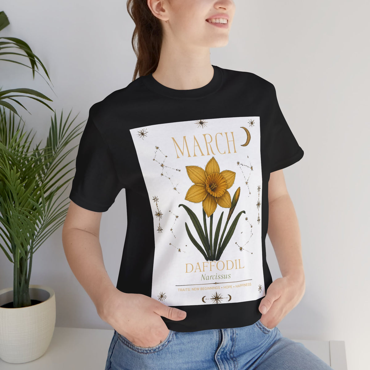 March Zodiac/Celestial aesthetics with birth flower — Birth Month Flower Tee