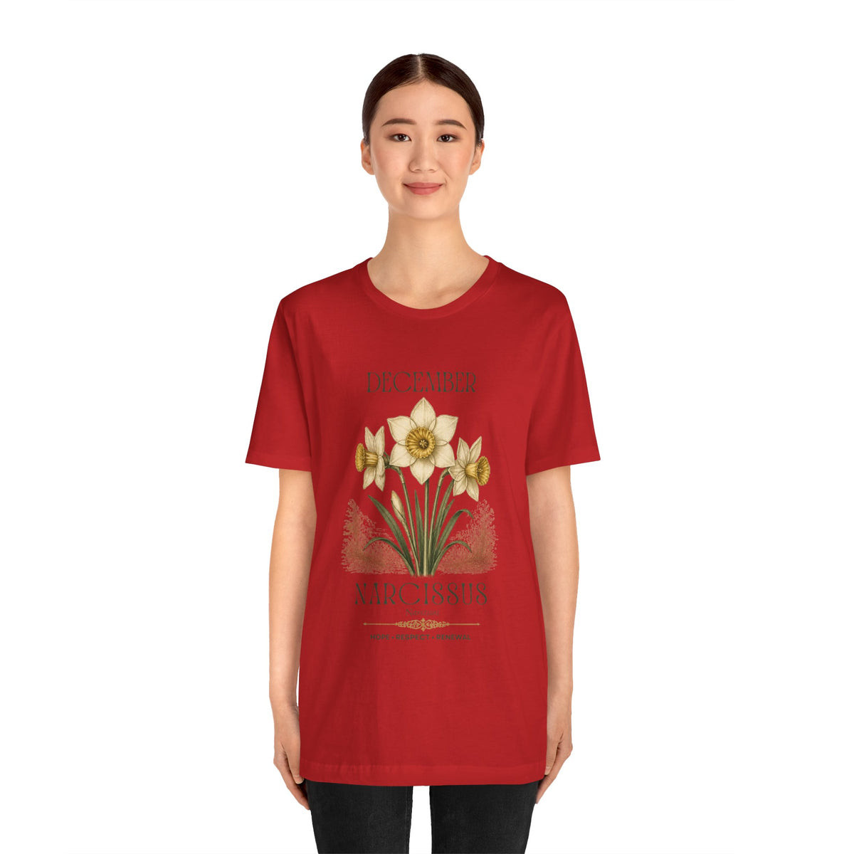 December Birth Flower Tee | Narcissus & Holly Celestial Design | Birthday Gift
