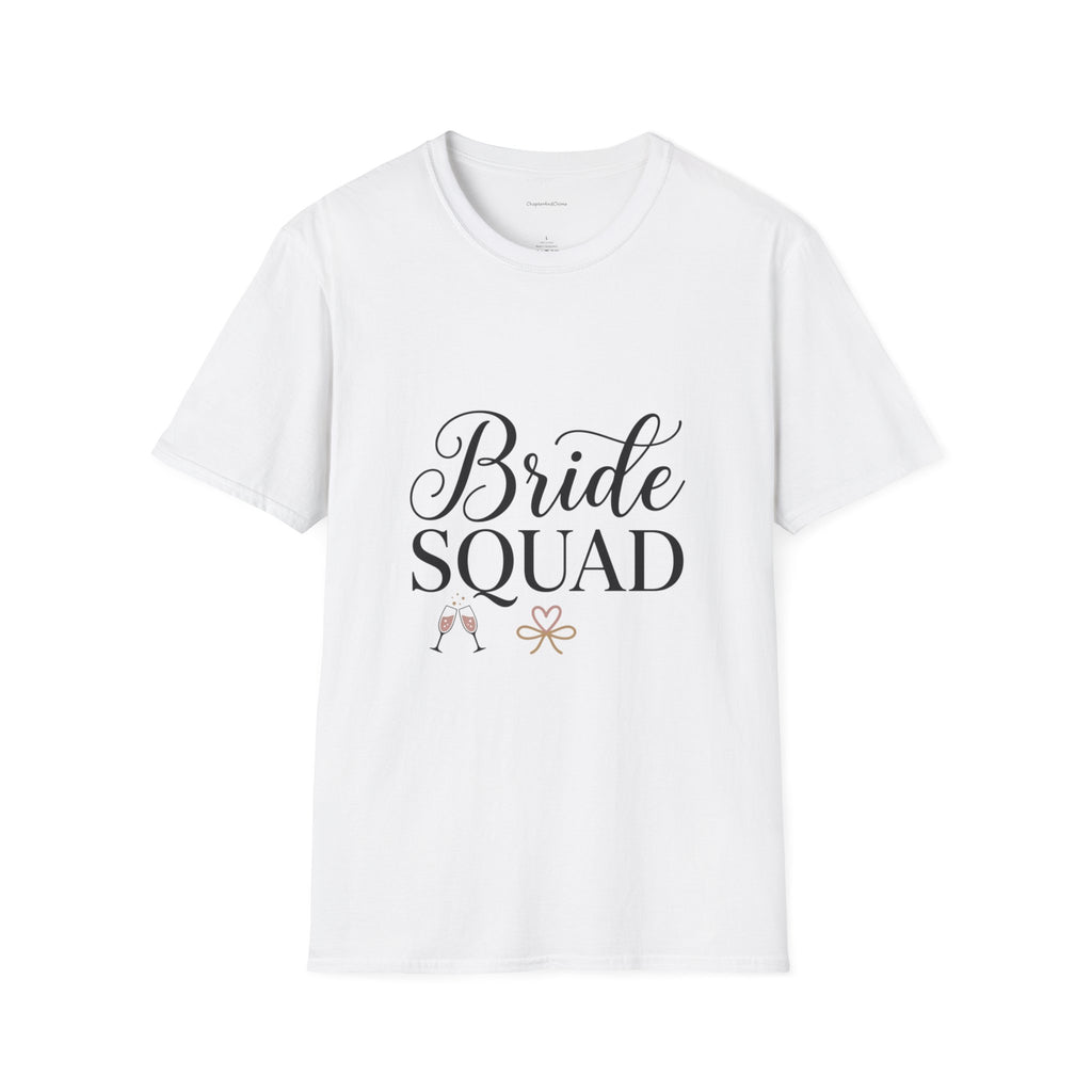 Bride Squad T-Shirt — Bachelorette Party Bridesmaid Tee with Champagne Icons
