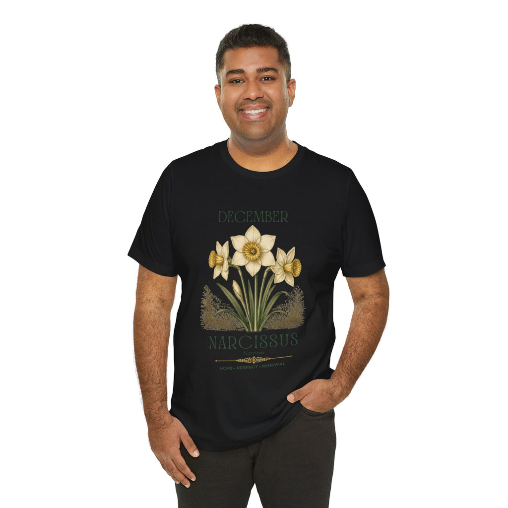 December Birth Flower Tee | Narcissus & Holly Celestial Design | Birthday Gift