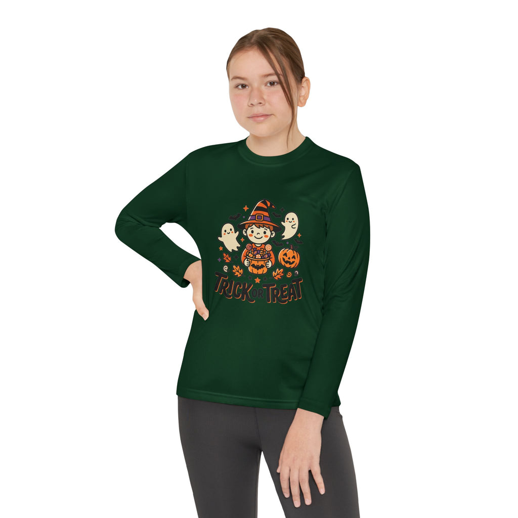 Trick or Treat Witch Kid Long Sleeve Shirt | Halloween Ghosts Pumpkins