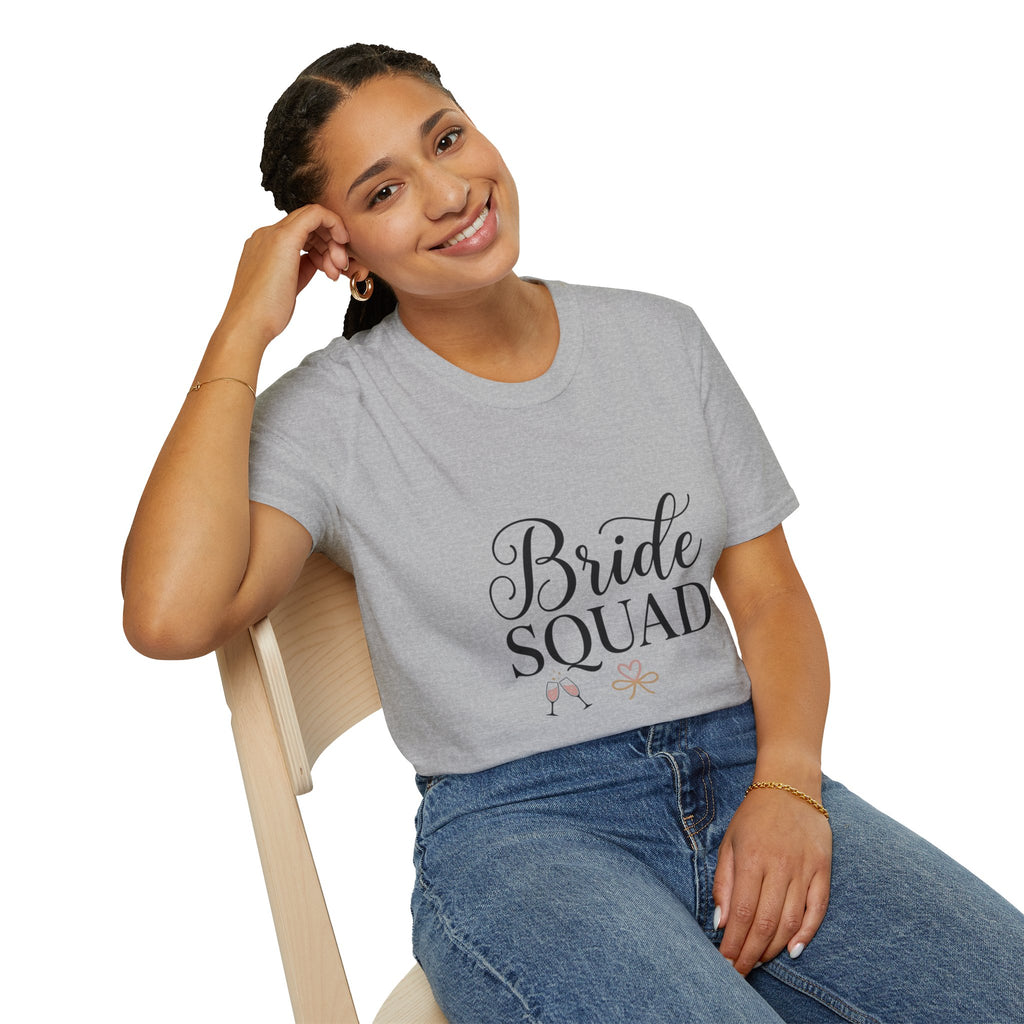 Bride Squad T-Shirt — Bachelorette Party Bridesmaid Tee with Champagne Icons