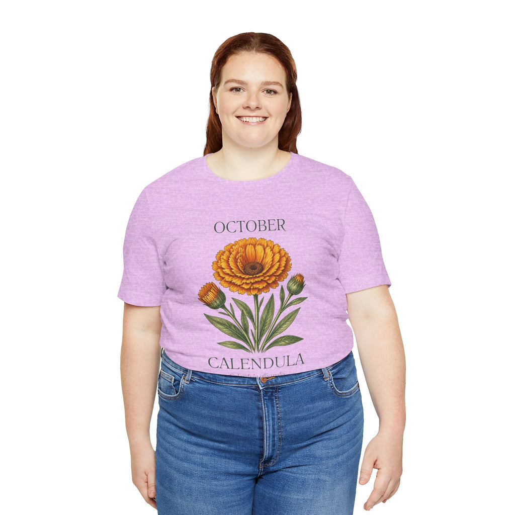 October Birth Flower Tee | Marigold & Cosmos Celestial Design | Birthday Gift