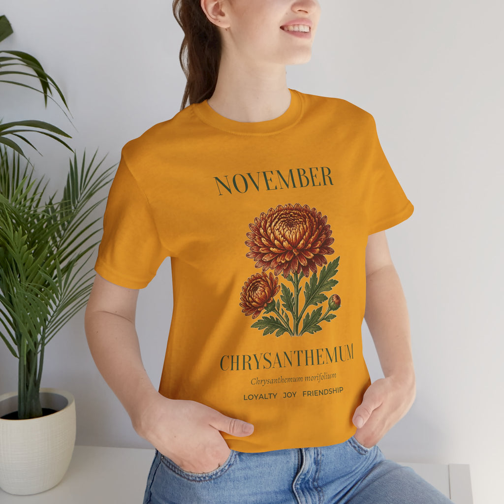 November Birth Flower Tee | Chrysanthemum Celestial Design | Birthday Gift