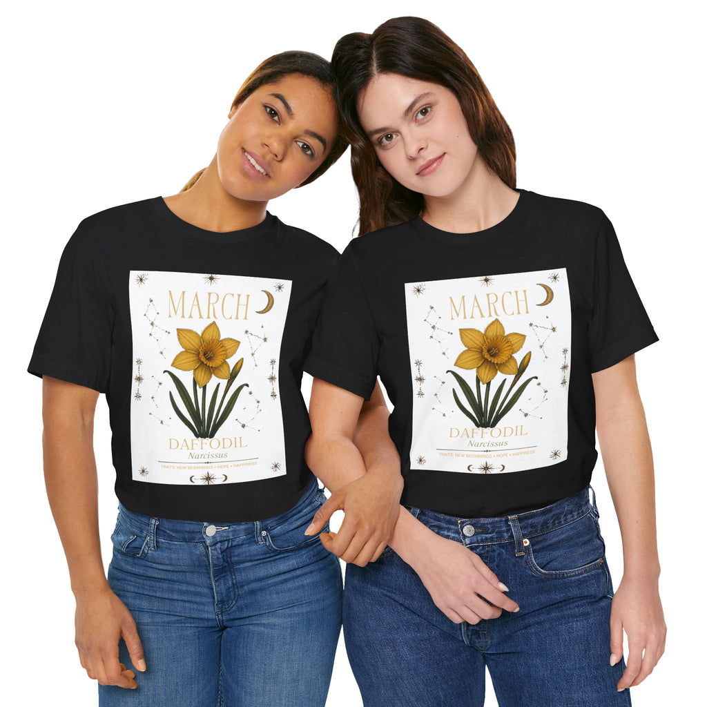 March Zodiac/Celestial aesthetics with birth flower — Birth Month Flower Tee