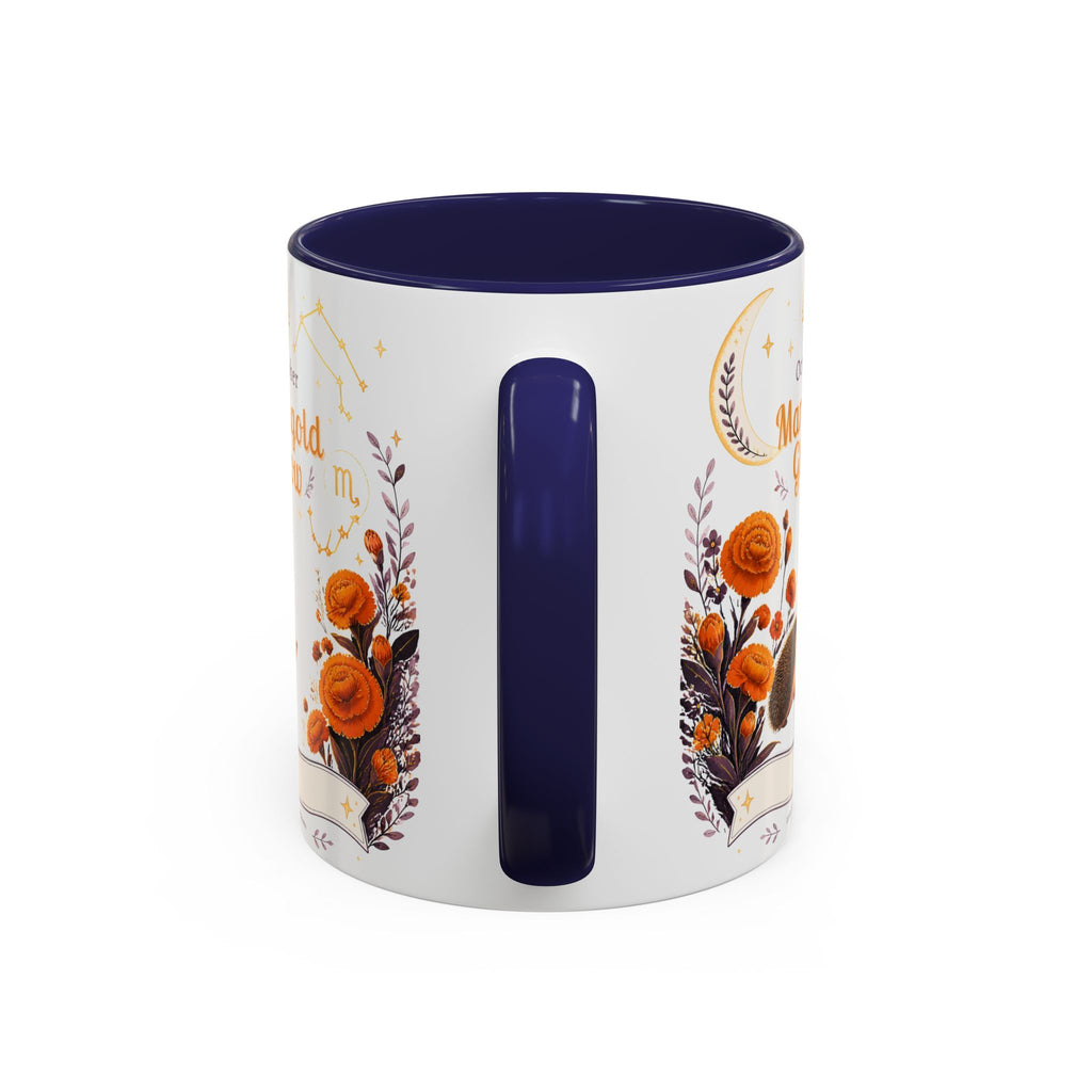 October Birth Flower Marigold Glow Accent Coffee Mug — Zodiac Libra Floral Hedgehog