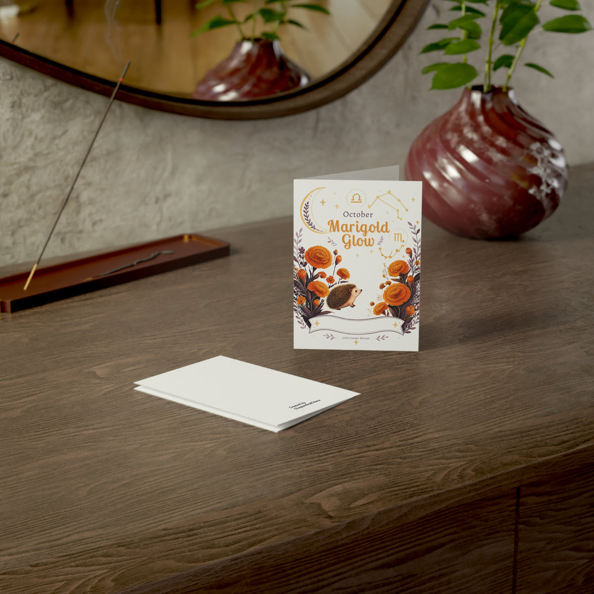 October Birth Marigold Glow Greeting Card — Zodiac Libra Autumn Floral Note (1/10/30/50 pcs)