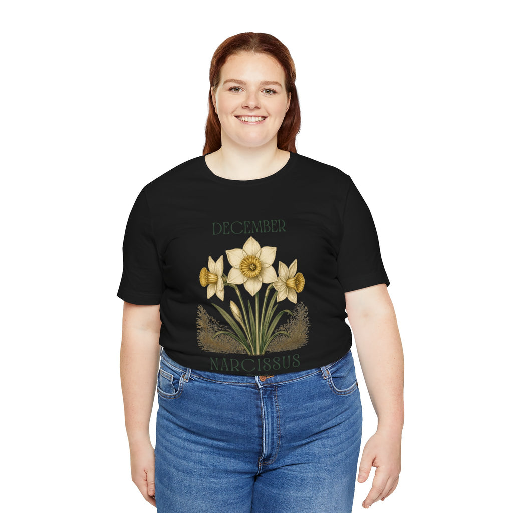 December Birth Flower Tee | Narcissus & Holly Celestial Design | Birthday Gift