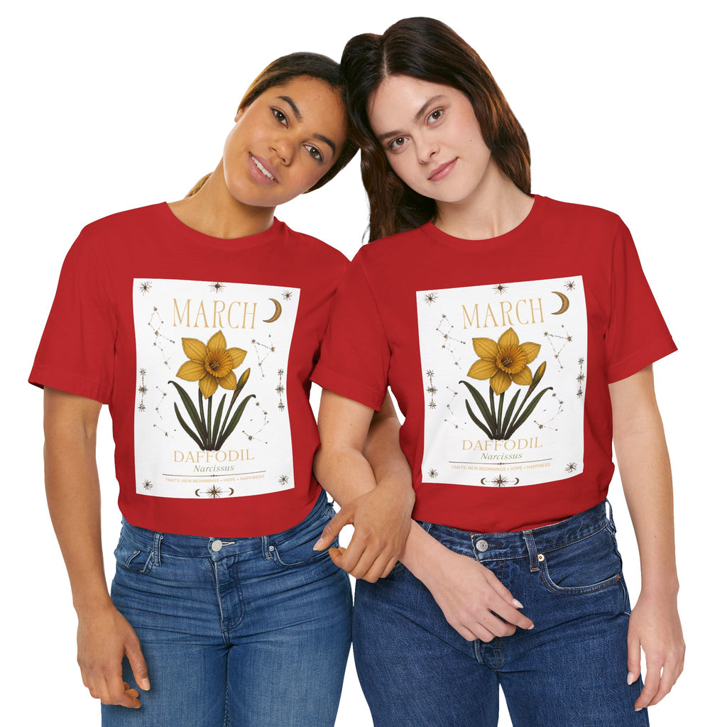 March Zodiac/Celestial aesthetics with birth flower — Birth Month Flower Tee