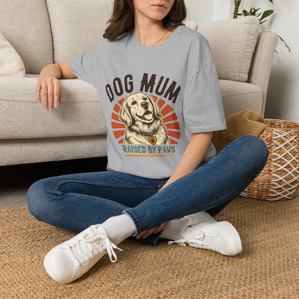 Dog Mum Raised By Paws T-Shirt | Golden Retriever Retro