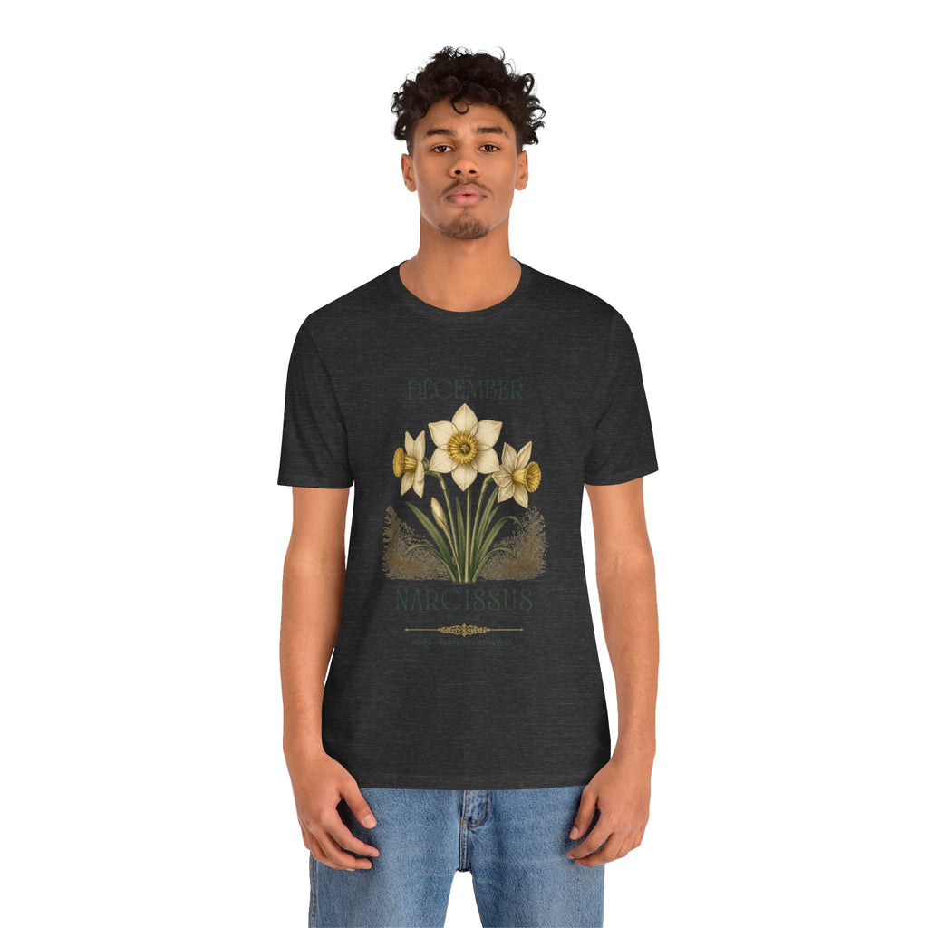 December Birth Flower Tee | Narcissus & Holly Celestial Design | Birthday Gift
