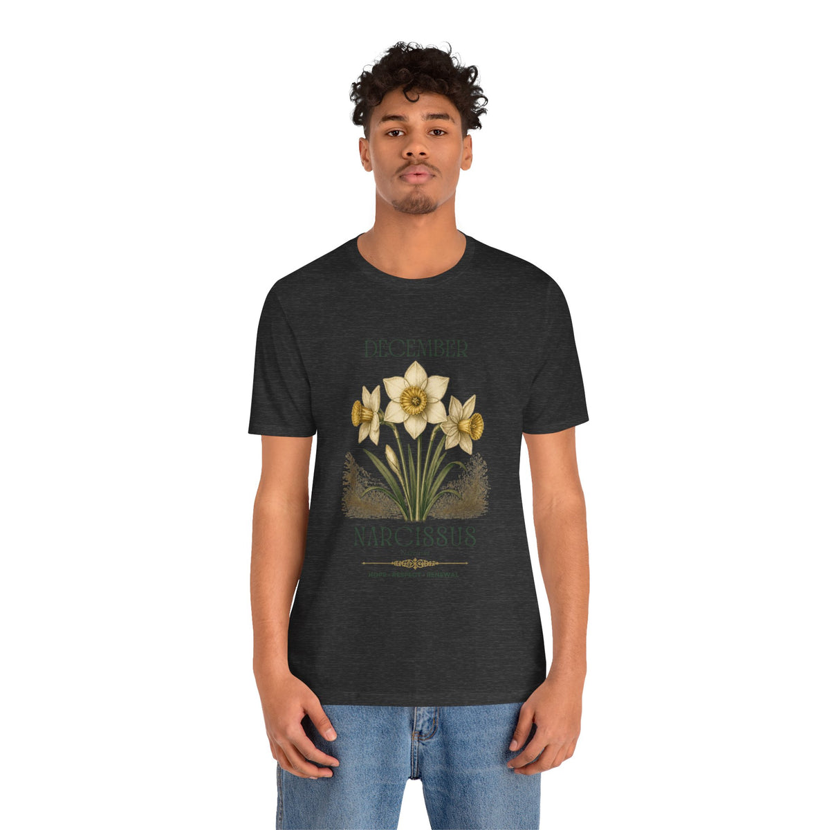 December Birth Flower Tee | Narcissus & Holly Celestial Design | Birthday Gift