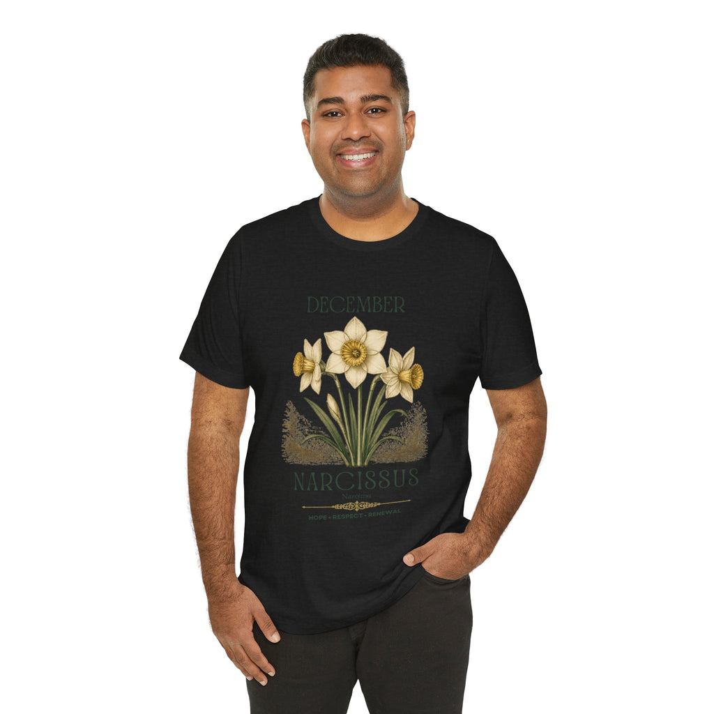 December Birth Flower Tee | Narcissus & Holly Celestial Design | Birthday Gift
