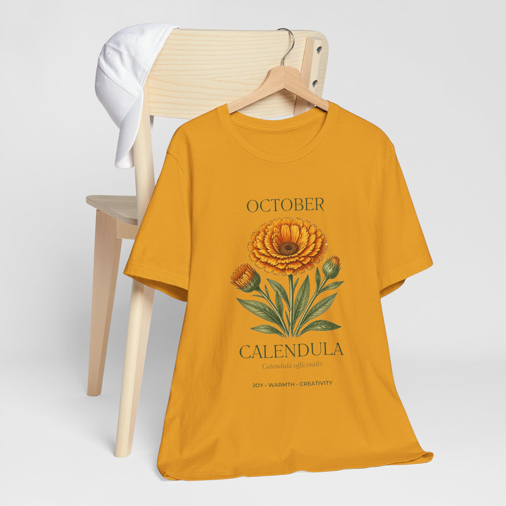 October Birth Flower Tee | Marigold & Cosmos Celestial Design | Birthday Gift