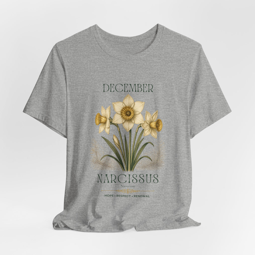 December Birth Flower Tee | Narcissus & Holly Celestial Design | Birthday Gift