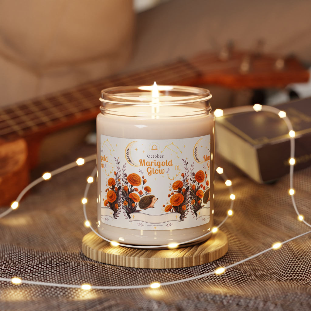October Marigold Glow Birth Scented Soy Candle — 9oz Autumn Floral Candle (October)