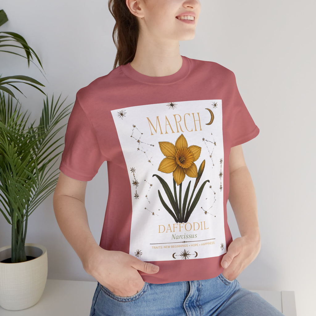 March Zodiac/Celestial aesthetics with birth flower — Birth Month Flower Tee