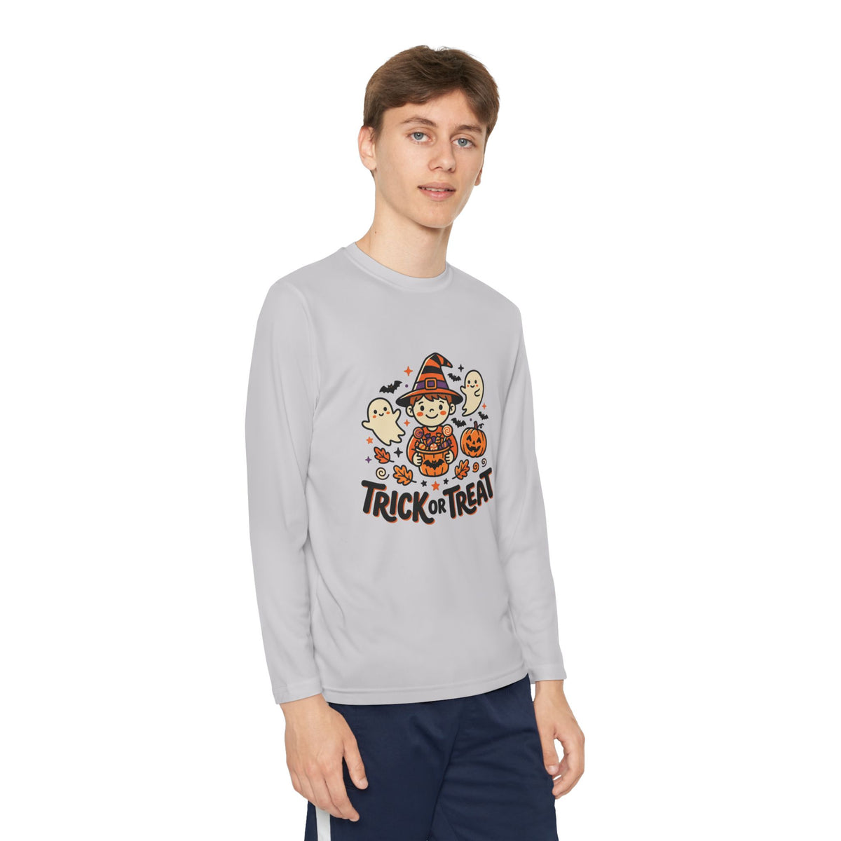 Trick or Treat Witch Kid Long Sleeve Shirt | Halloween Ghosts Pumpkins