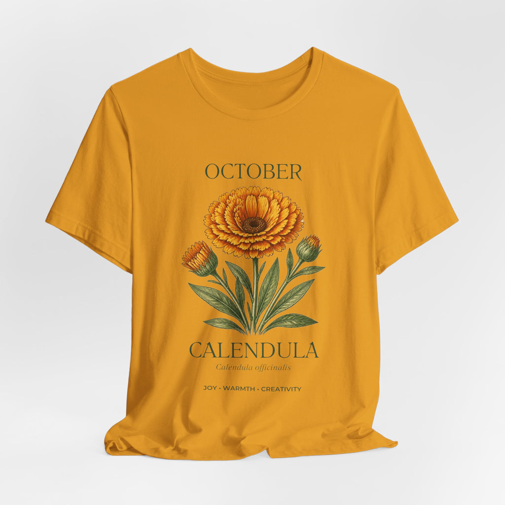 October Birth Flower Tee | Marigold & Cosmos Celestial Design | Birthday Gift