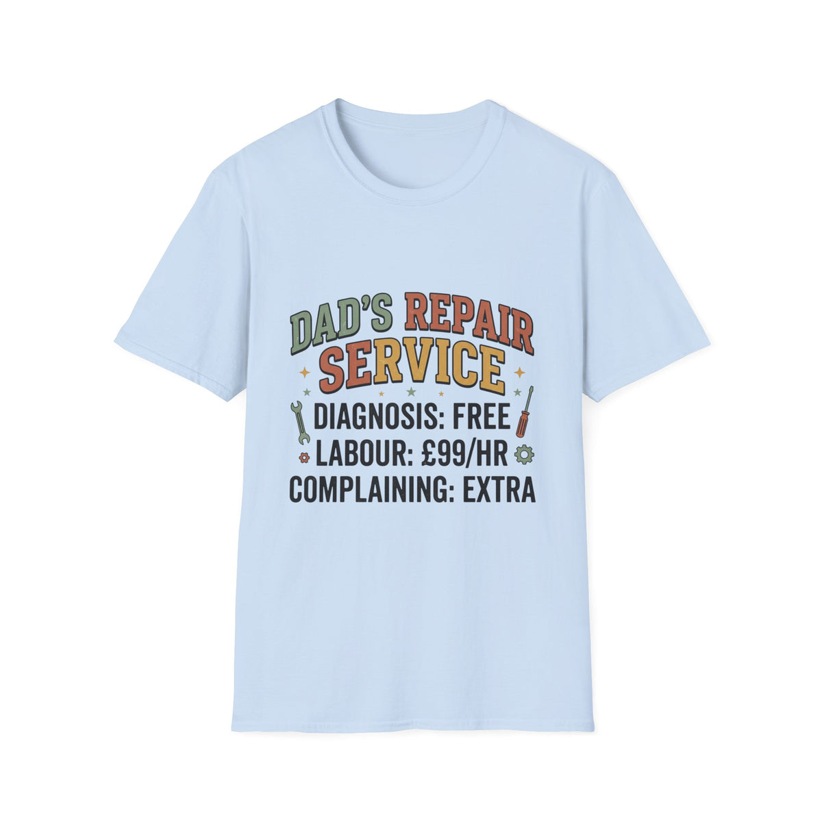 Dad's Repair Service T-Shirt | Funny Handyman Slogan, Tool Graphic