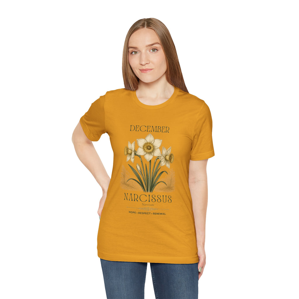 December Birth Flower Tee | Narcissus & Holly Celestial Design | Birthday Gift