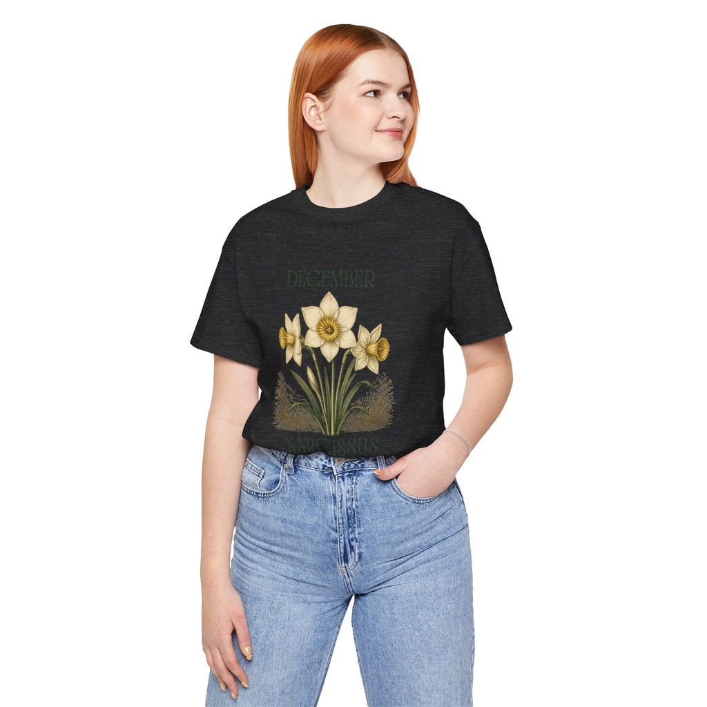December Birth Flower Tee | Narcissus & Holly Celestial Design | Birthday Gift