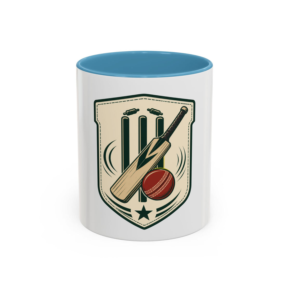 Cricket Crest Accent Mug — Vintage Bat & Ball Coffee Cup (11/15oz)
