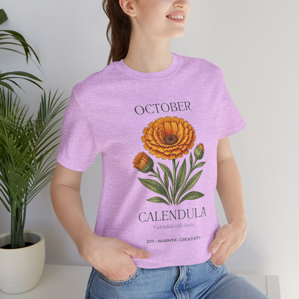 October Birth Flower Tee | Marigold & Cosmos Celestial Design | Birthday Gift