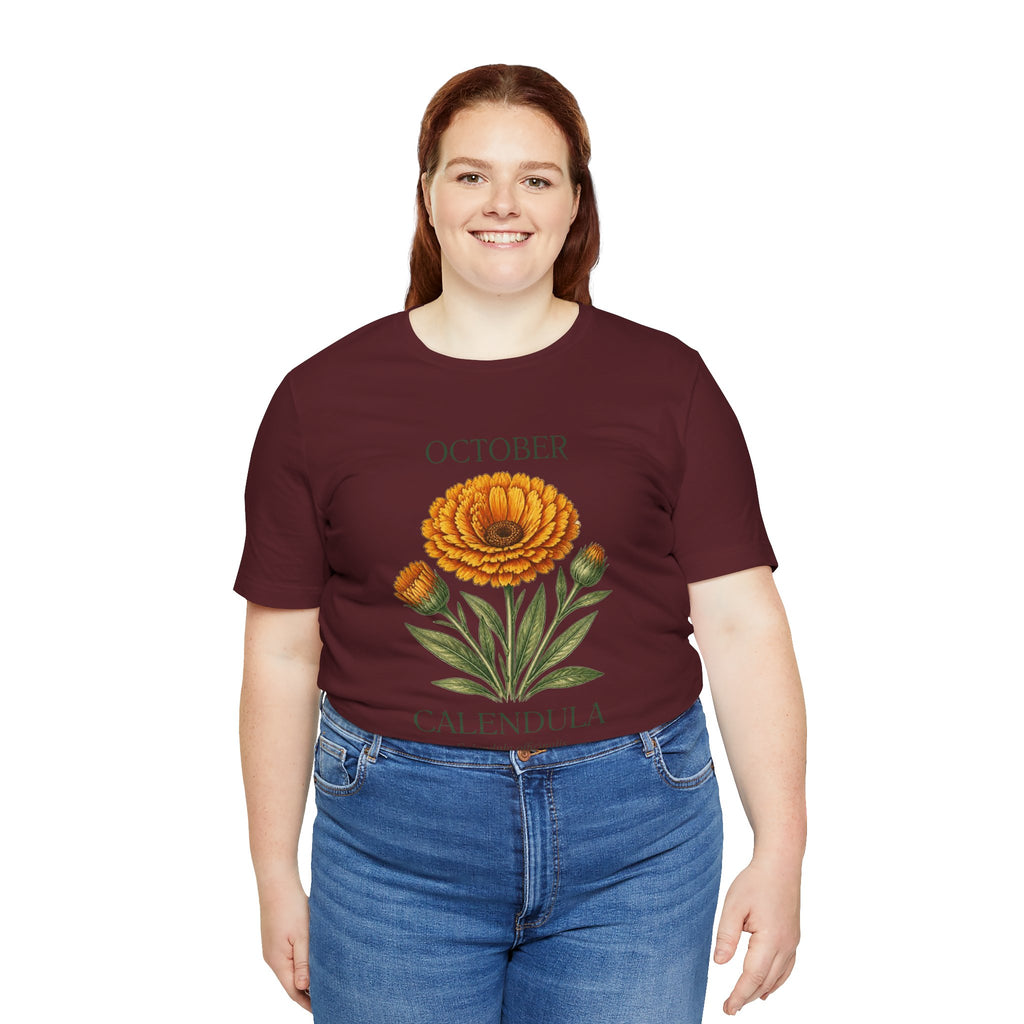 October Birth Flower Tee | Marigold & Cosmos Celestial Design | Birthday Gift