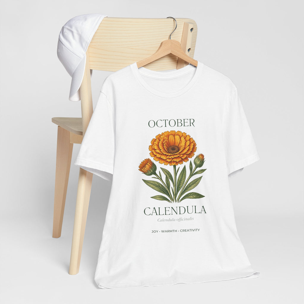 October Birth Flower Tee | Marigold & Cosmos Celestial Design | Birthday Gift